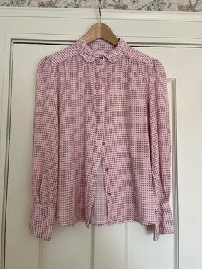 Brora Pink and White Houndstooth Button-up Shirt Size 12UK (8US)